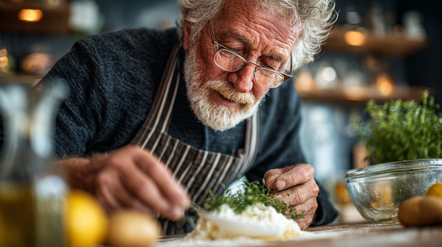 Активні старші люди готують здорову їжу